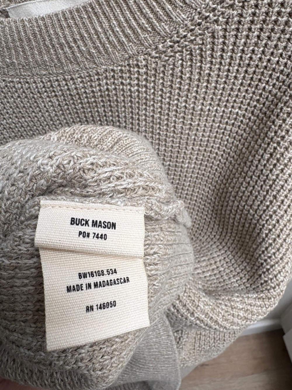 Buck Mason Neutral Beige Crewneck Sweater - Women's Knit Pullover - Picture 3 of 3